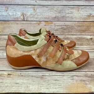 Alviero Martini Tan and Brown Women's World Map Sneakers